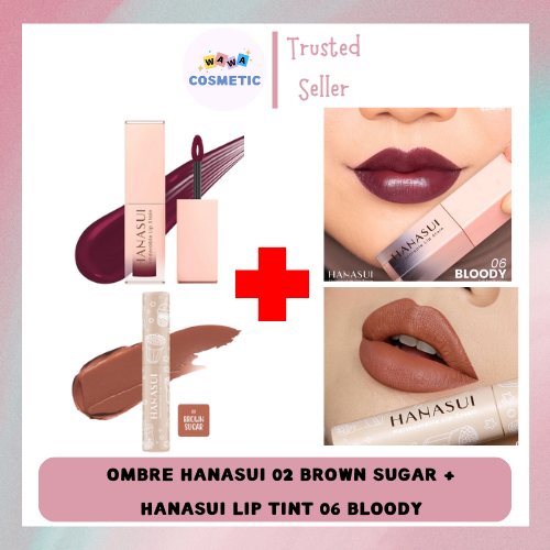 Wawa - PAKET OMBRE SPECIAL HANASUI | HANASUI LIP CREAM BOBA BROWN SUGAR & HANASUI LIP TINT BLOODY