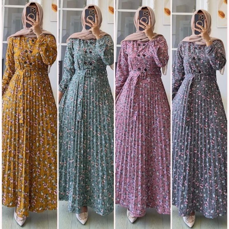 GAMIS PLISKET BUNGA,GAMIS VOXY BUNGA BELT,GAMIS MURAH,GAMIS BELT