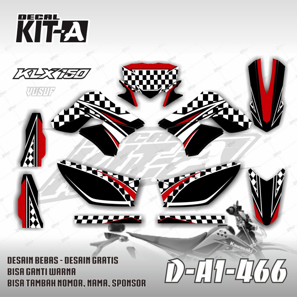 Decal KLX 150 S full body custom design MOTIF Pola Hitam Putih D-A1-466