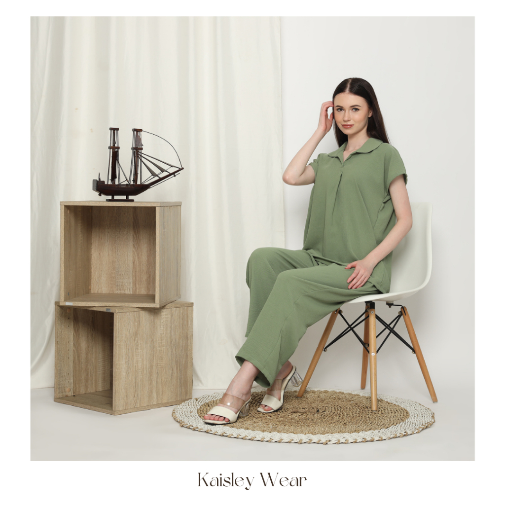 QUEENA SET / one set Crinkle Air Flow / Pakaian setelan wanita / Kemeja + celana panjang ( Kaisley W