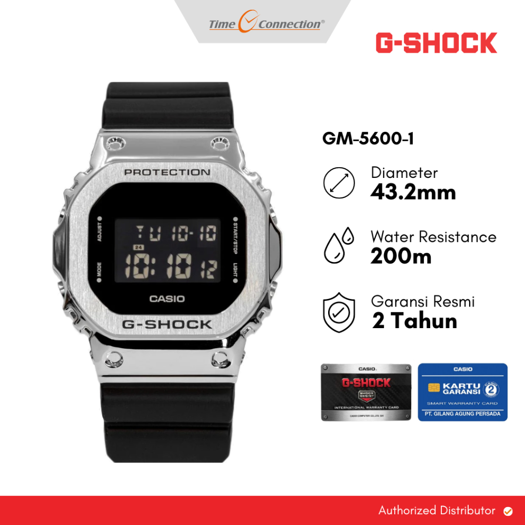 Casio G-SHOCK GM-5600-1 Hitam Silver Original / Jam Tangan Pria Digital Stainless Steel