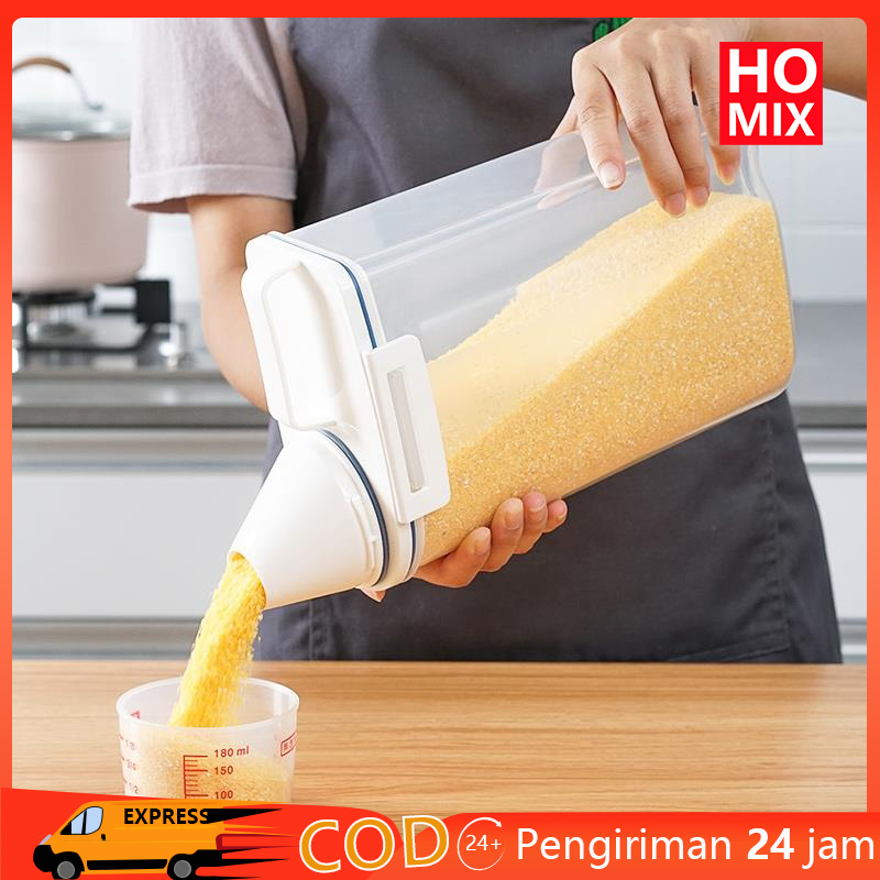 HOMIX  Tempat Penyimpanan Beras Kacang Multifungsi /Botol Dry Food Dengan Cup/Rice Storage Jar 1.5/2