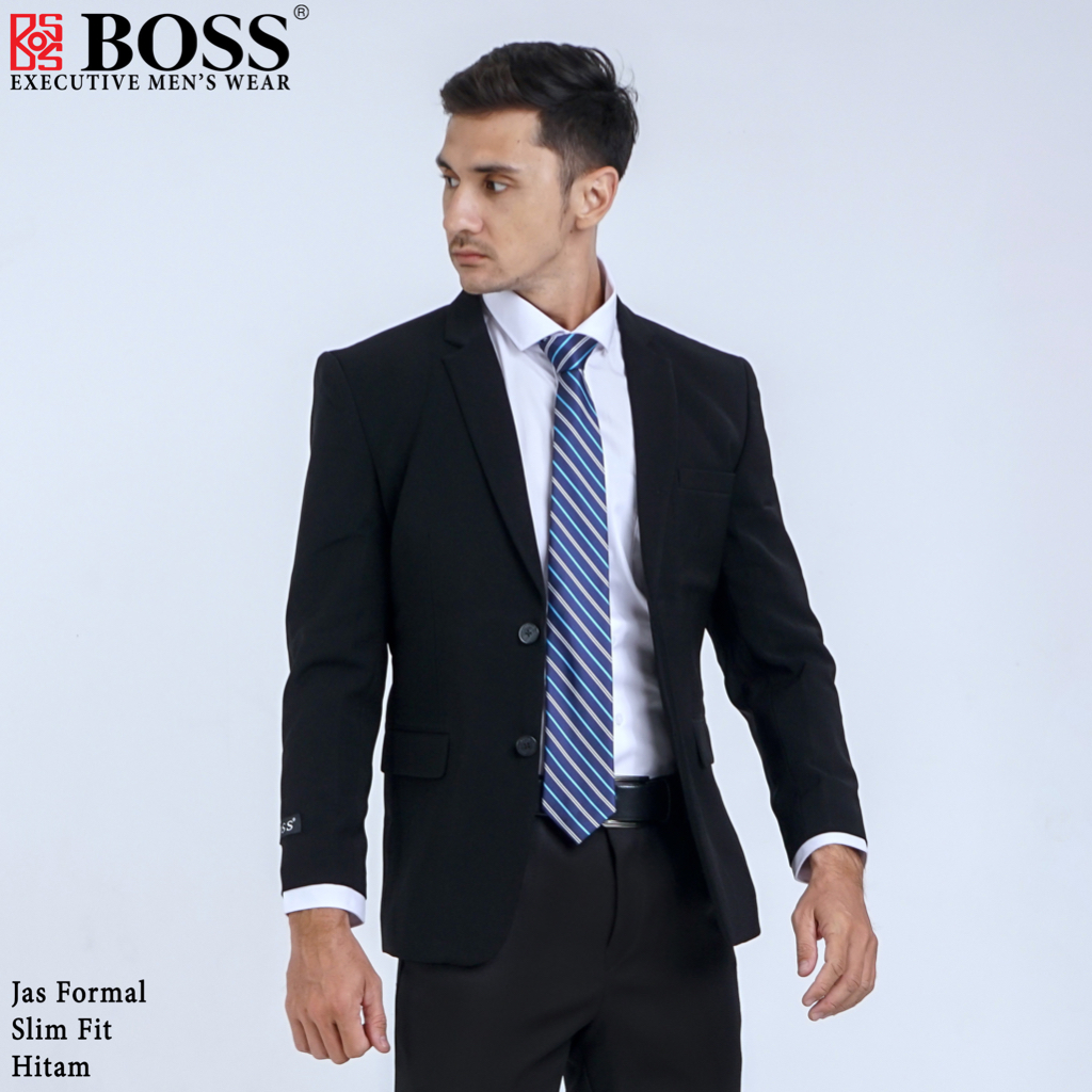 BOSS Jas Formal Pria Slim Fit RJB Hitam