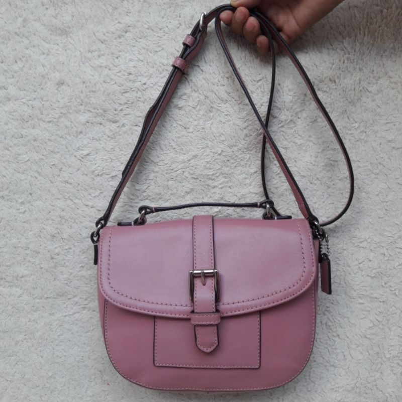 Tas Sling Bag Wanita Coach Pink Kulit Asli
