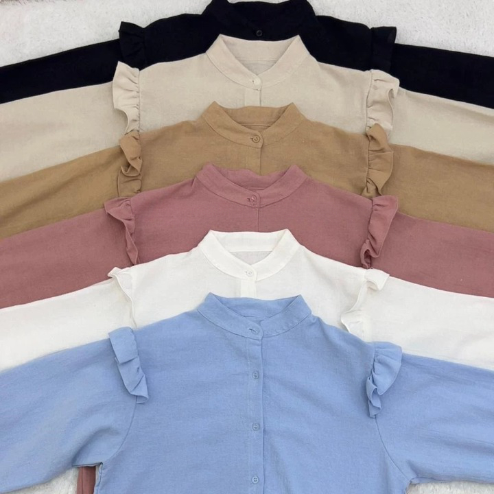 

Piscoklegit_ Yurim Blouse Ruffle - Atasan Wanita - Kemeja Linen Basic Lengan Panjang