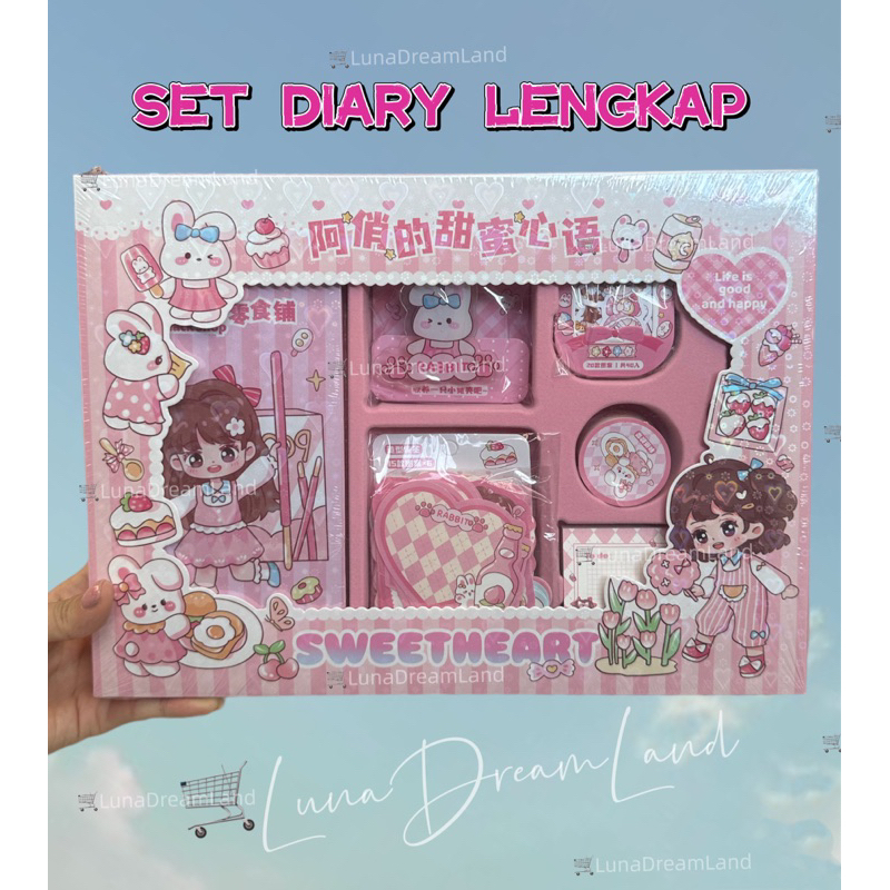

Set Lengkap Diary AQIAO Book Journaling Kit Korea Stationary Lucu Cute Binder Washi Tape Sticky Notes