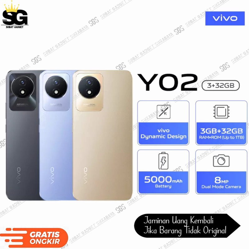 Vivo Y02 3/32GB Bergaransi Resmi Vivo indonesia
