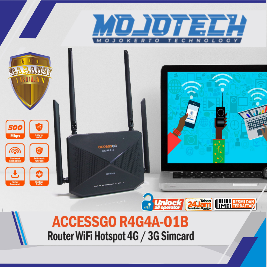 Router Wifi SimCard  4G AccessGo R4G4A4-01B 500MBPS Garansi Resmi