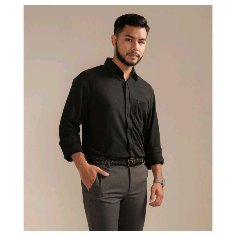 Kemeja Polos Pria Slimfit Panjang / Kemeja Pria Basic Polos Panjang Hitam / Kemeja H&M Cassual Polos
