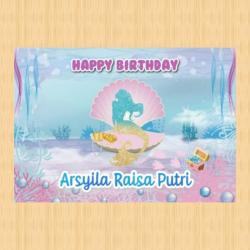Spanduk MERMAID banner MERMAID spanduk banner ultah anak background MERMAID custom backdrop ulang ta