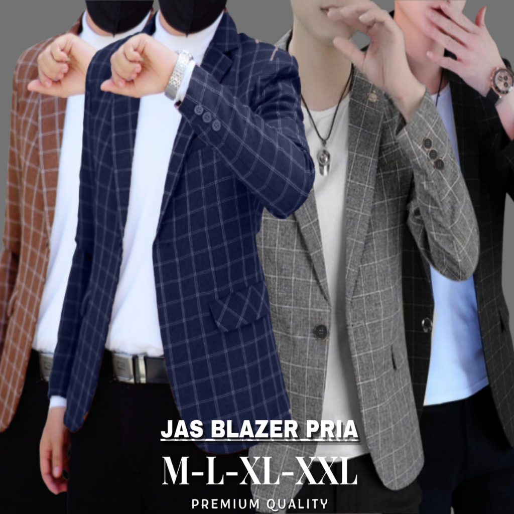 JAS BLAZER CASUAL MOTIF KOTAK JAS BLAZER PRIA SLIMFIT KOREAN STYLE JAS BLAZER FORMAL PRIA KEKINIAN
