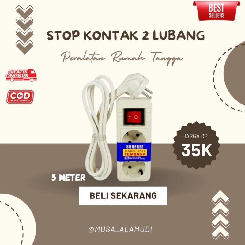 Stop Kontok Colokan Listrik 2 Lubang 5 Meter Pagoda Tembaga