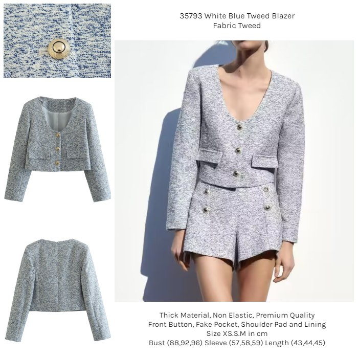 35793 White Blue Tweed Blazer