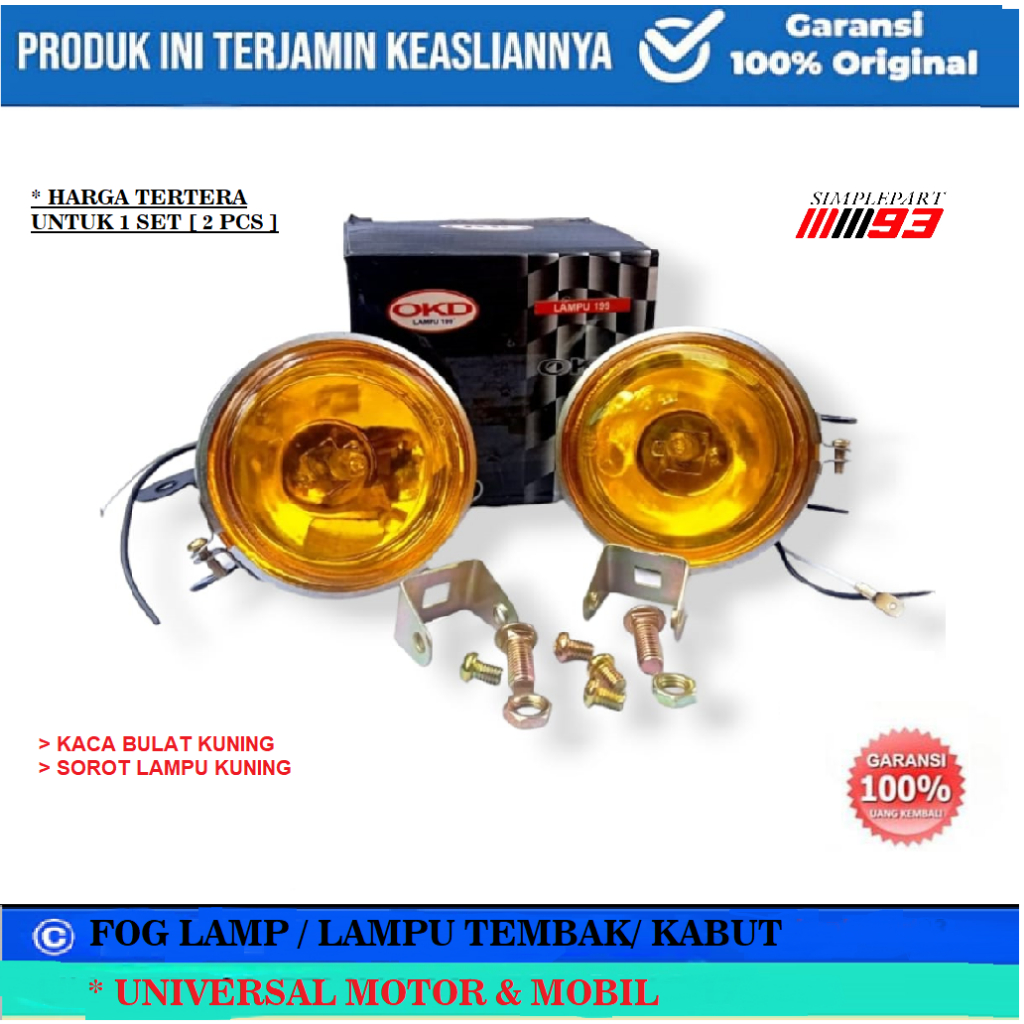 LAMPU TEMBAK KABUT BULAT FOGLAMP / LAMPU HOLOGEN BULAT [ 2 PCS ] - UNIVERSAL MOTOR & MOBIL [ KACA KU