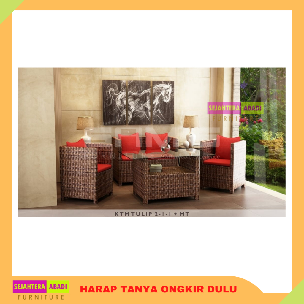 Siantano FULL SET sofa rotan sintetis kursi tamu kursi teras KTM TULIP sofa tamu plus meja