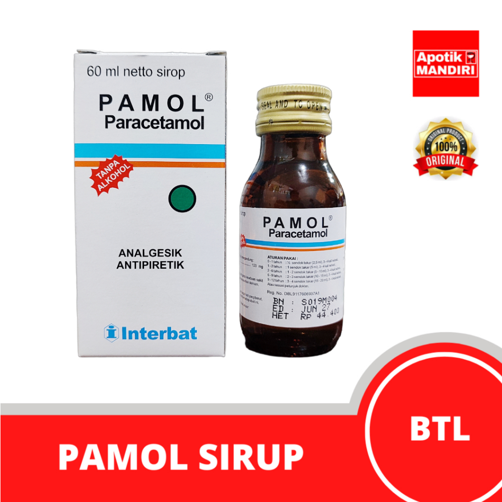 PAMOL SIRUP 60 ML / PENURUN DEMAM, SAKIT GIGI, SAKIT KEPALA