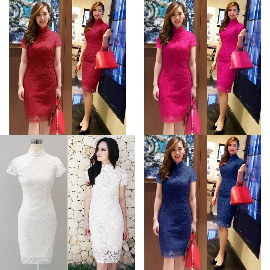 Baju Kondangan Wanita Dress Korea Polos Hitam Putih Midi Dress Korean Style Brokat Lengan Pendek Ker