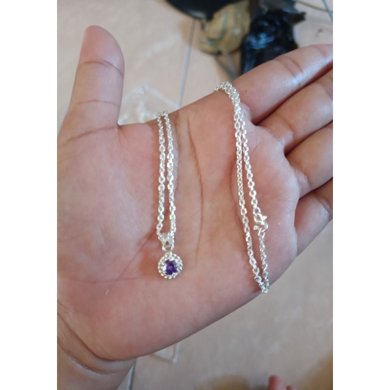 kalung perak liontin batu