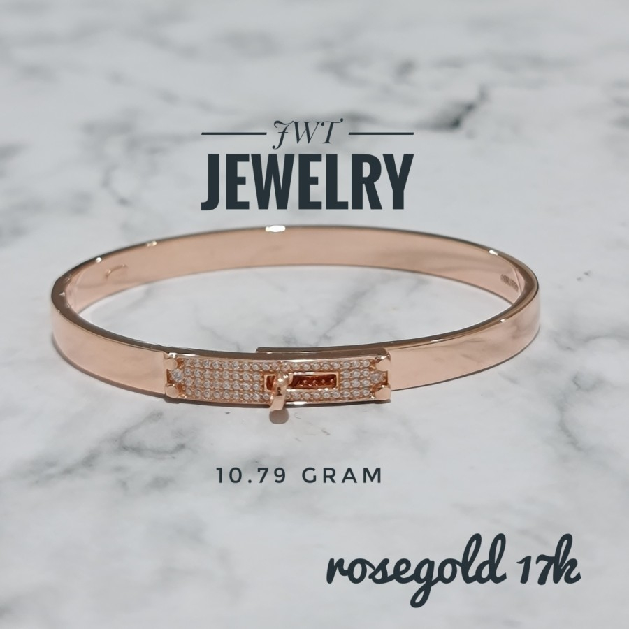 GELANG TANGAN KAKU EMAS FASHION HERMESS KELLY MATA2 CANTIK KEREN SEKALI PUTIH ROSEGOLD
