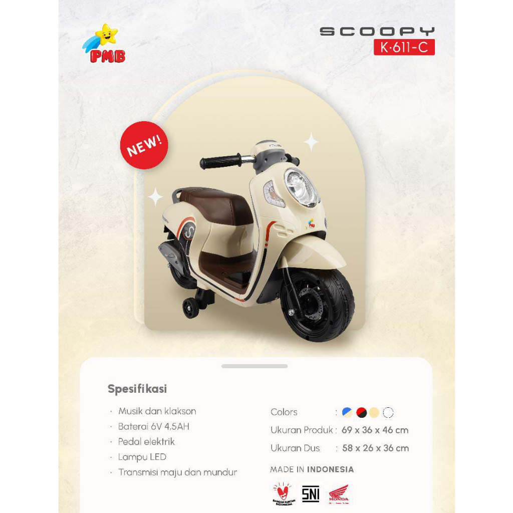 PMB MOTOR AKI ANAK SCOOPY K611C / Motor Anak Scoopy/ Murah Mainan Kendaraan Anak