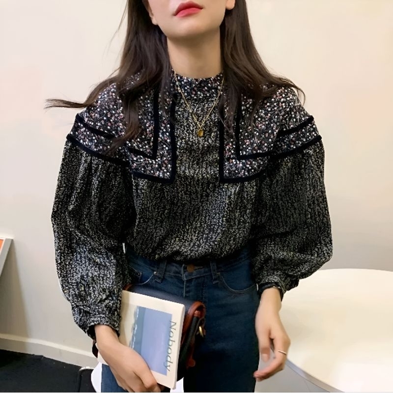 DIANA Babydoll Top Blouse Lengan Panjang Shabby Chic Baru Murah - Baju Atasan Bahan Ice Silk Crepe I