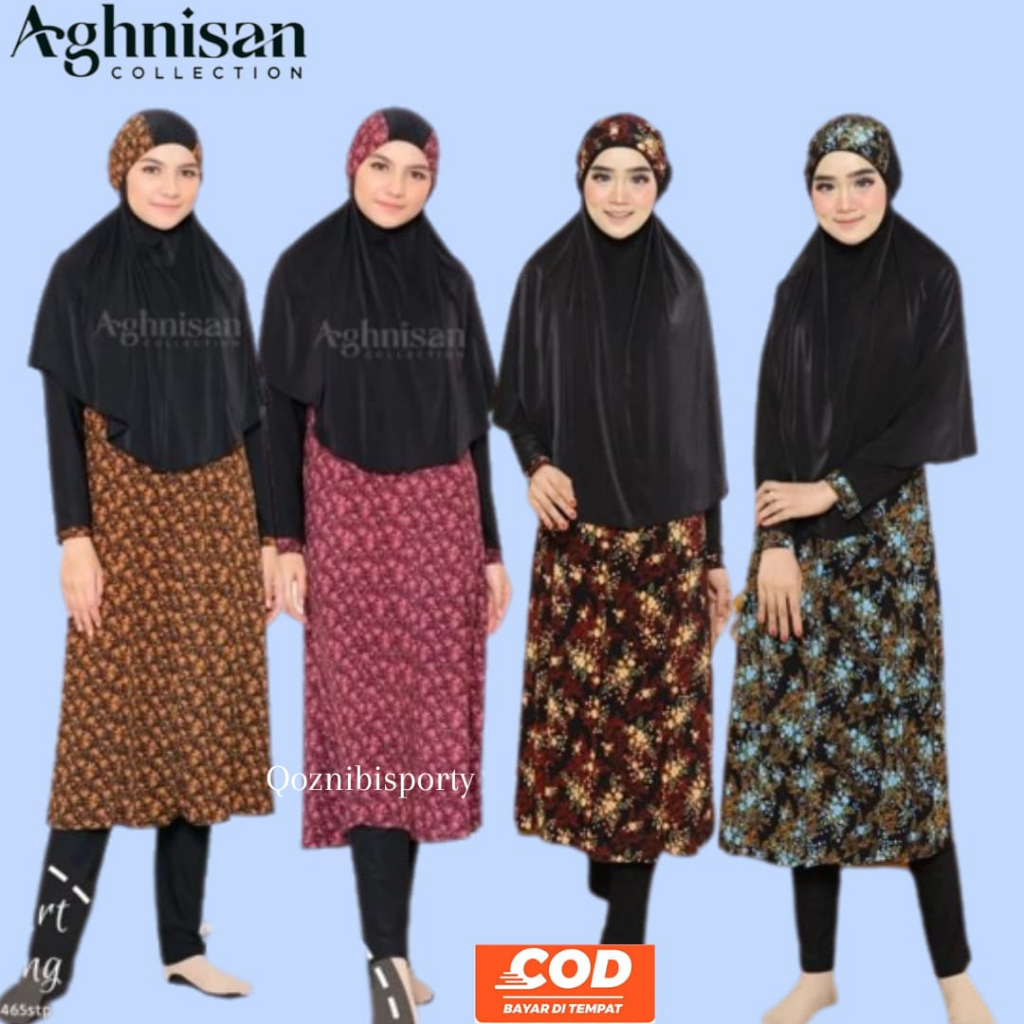 Baju Renang Muslim Muslimah wanita Perempuan dewasa Syari Motif Aghnisan jumbo murah