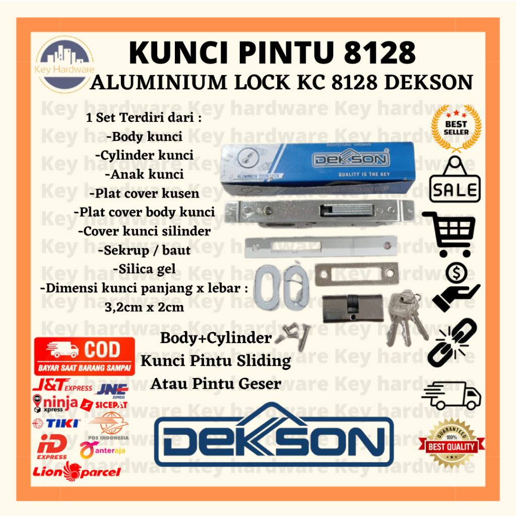 Kunci pintu swing alumunium 8128 /  dekson lidah panjang/LIDAH PENDEK