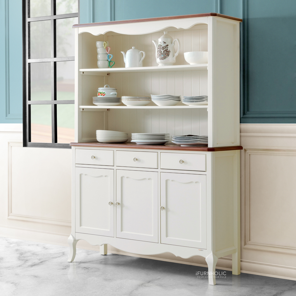 IFURNHOLIC Baroque Hutch | Lemari Pajangan Klasik Rak Penyimpanan | Lemari Kabinet Dapur Kayu