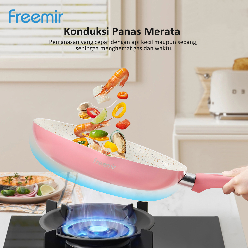 [LIVE SPECIAL] freemir Sakura Series Wajan Pink 24 Cm Moncong Tunggal Serbaguna Menggoreng Menumis Merebus Memanggang Anti Lengket