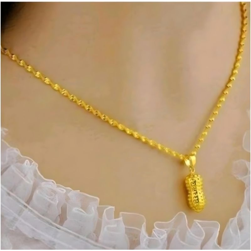 Kalung melintir titanium liontin kacang lapis emas 24k anti luntur anti karat