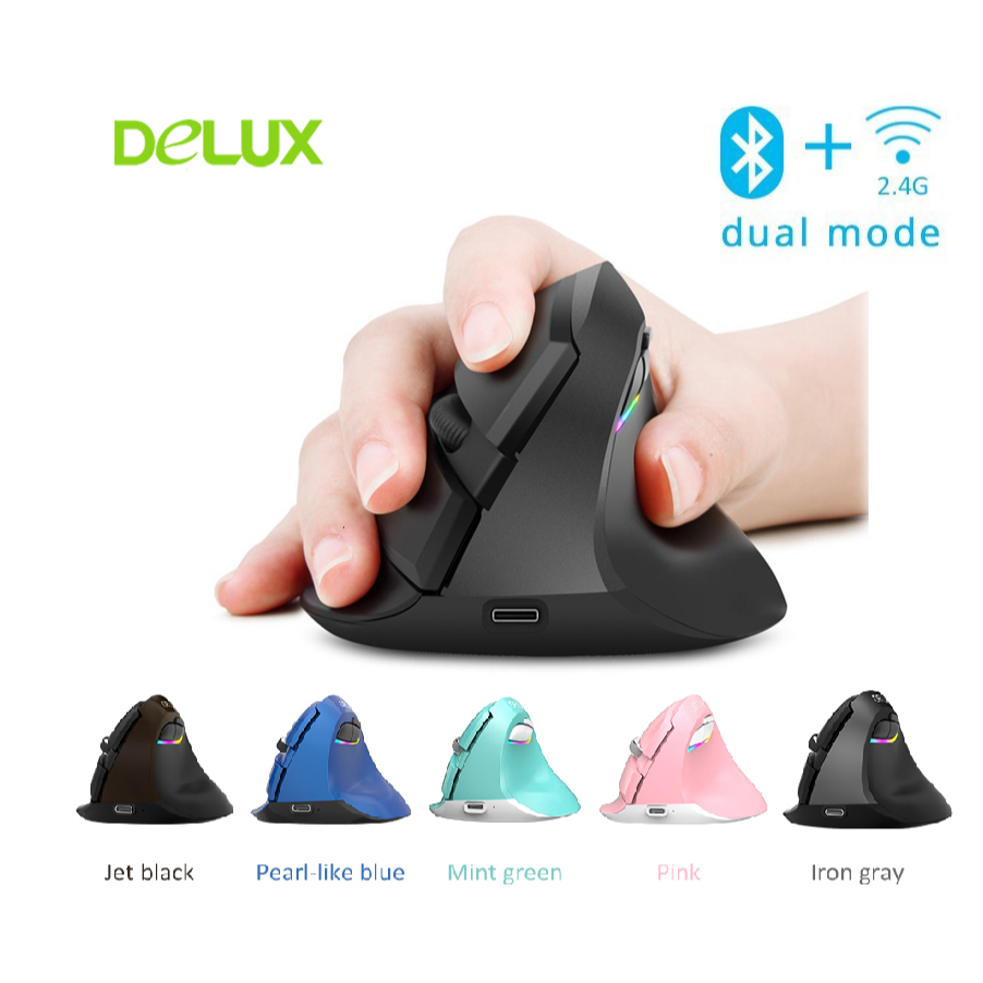 Mouse Delux M618 Mini Bluetooth Wireless Dual Mode Vertical Mouse