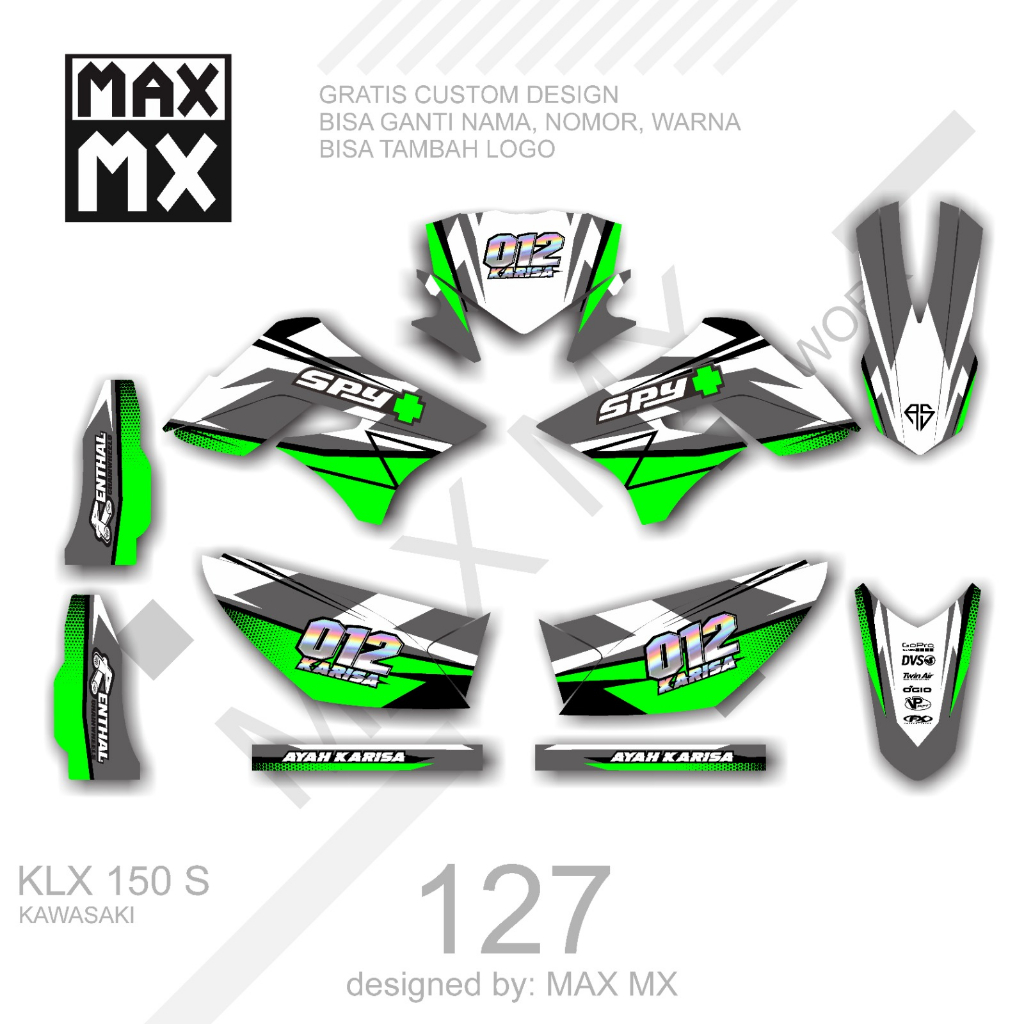 Stiker sticker decal motor klx 150 s Motif abu hijau cutting hologram