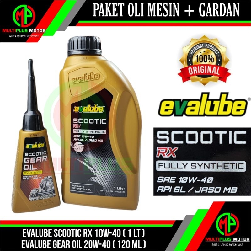 Paket Oli mesin matic EVALUBE SCOOTIC RX 10W-40 YAMAHA (1L) & Oli gardan EVALUBE SCOOTIC GEAR OIL MA