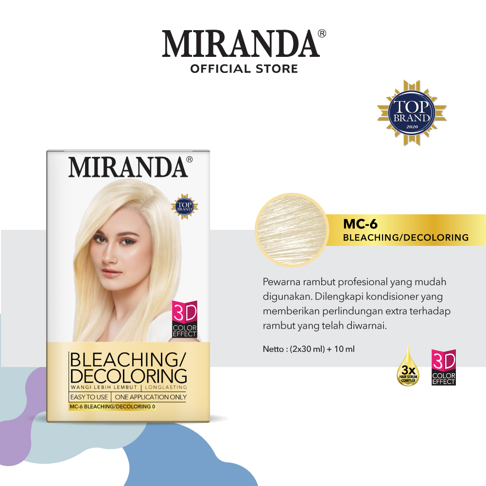 Miranda Hair Color (Cat Rambut Permanen) MC6 Bleaching 30ml | Semir Warna Putih Halal