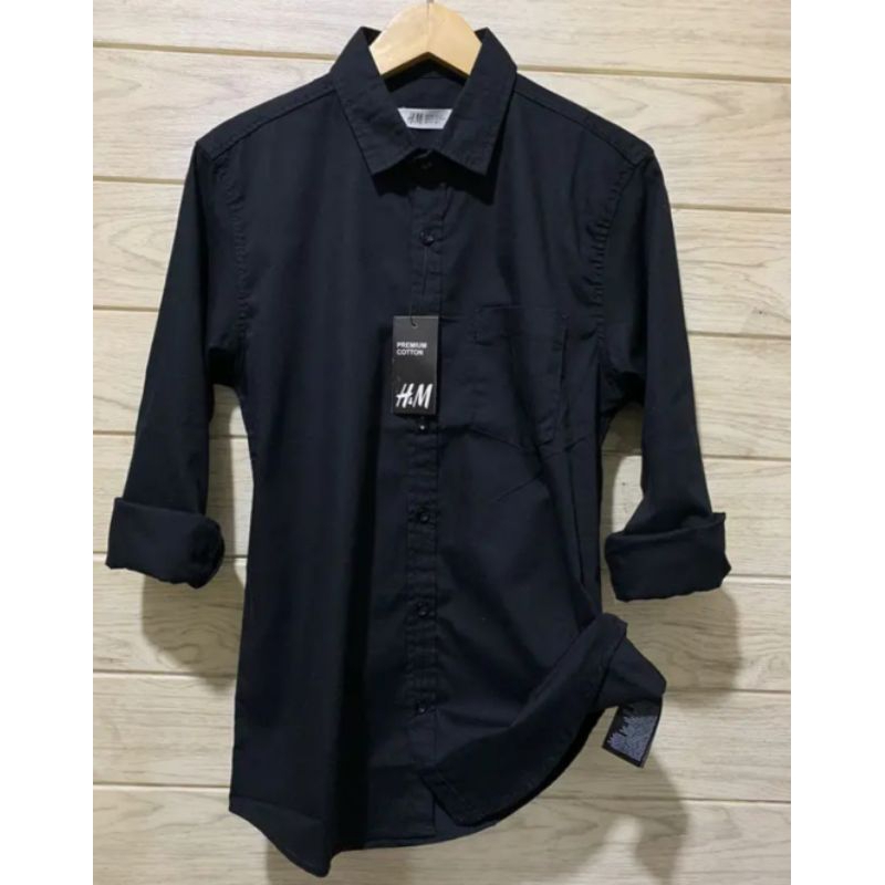 Kemeja Polos Pria Slimfit Panjang / Kemeja Pria Basic Polos Panjang Hitam / Kemeja H&M Cassual Polos