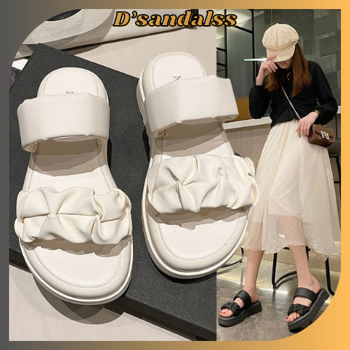 DS-SW30 Sandal Wedges Wanita Tali Kerut Slip "JENO" Impor FREE BOX