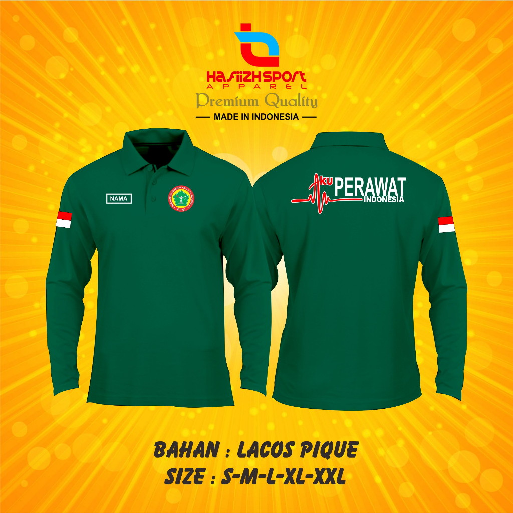 KAOS POLO AKU PERAWAT INDONESIA LENGAN PANJANG BISA CUSTOM NAMA / POLO KERAH PERAWAT / KAOS PERAWAT 
