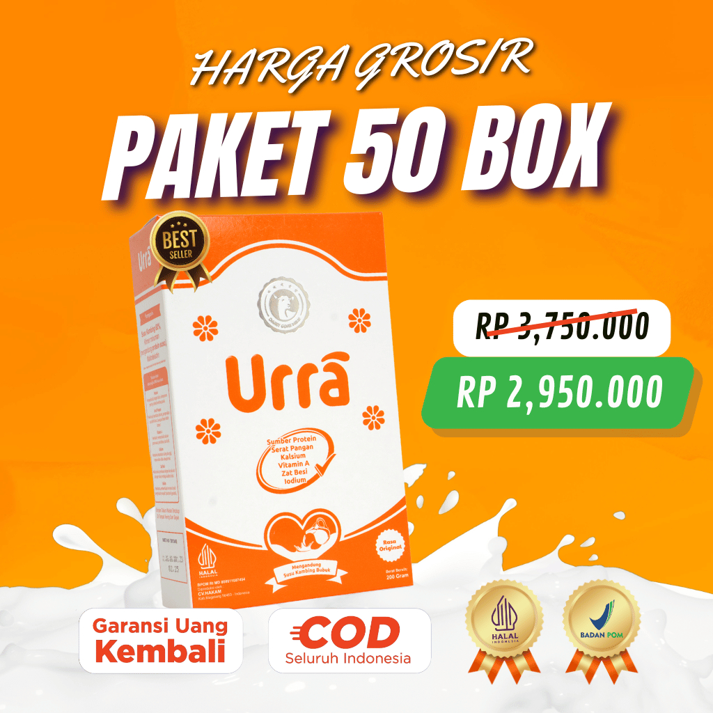 

PAKET BESAR 50 BOX SUSU URRA - Susu Kambing Eropa Saanen Penggemuk Peninggi Badan Anak