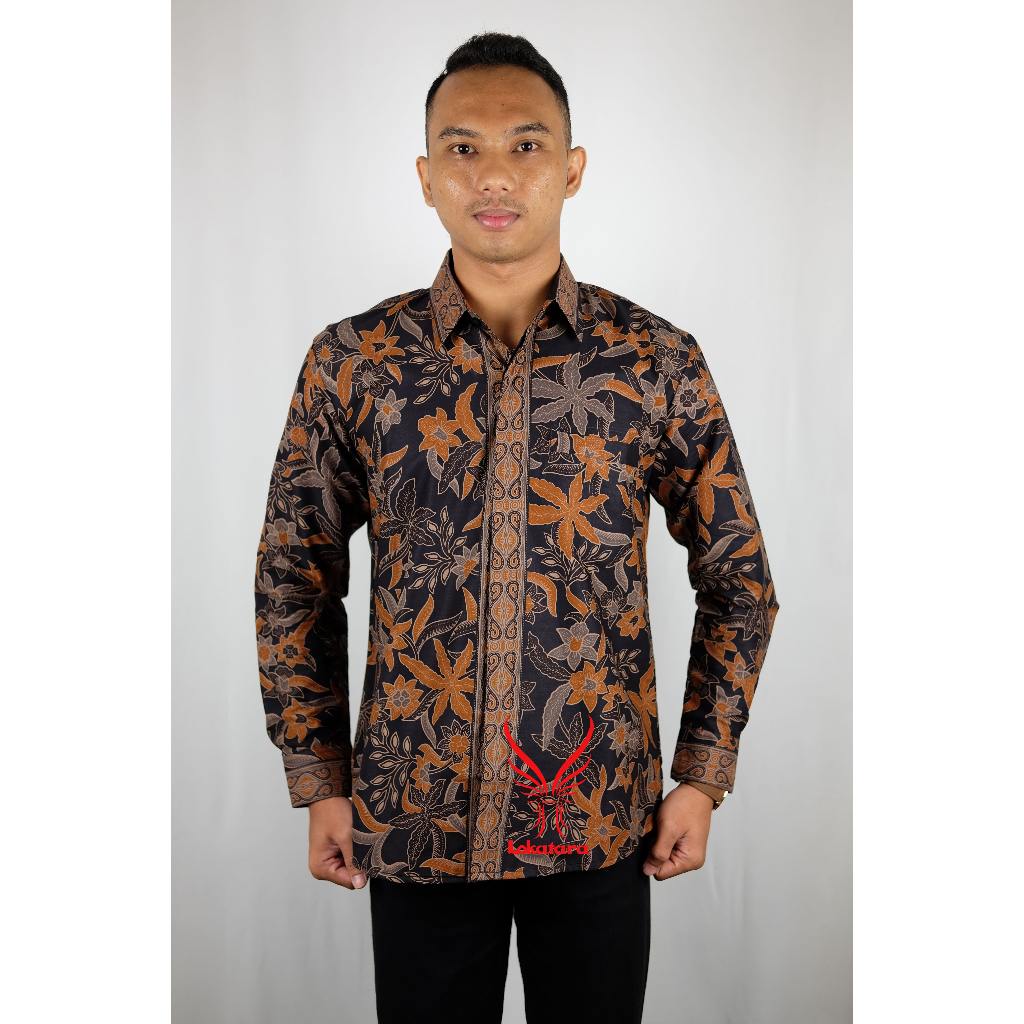 SURYA Kemeja Batik Pria Lengan Panjang Slimfit Katun