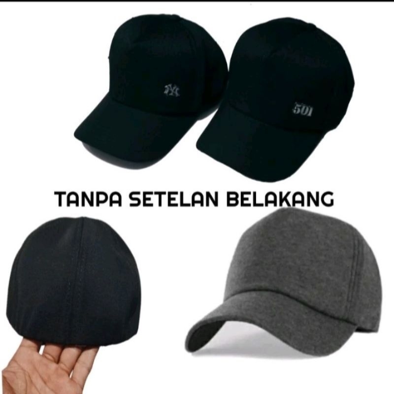 Topi polos karet logo besi pria wanita
