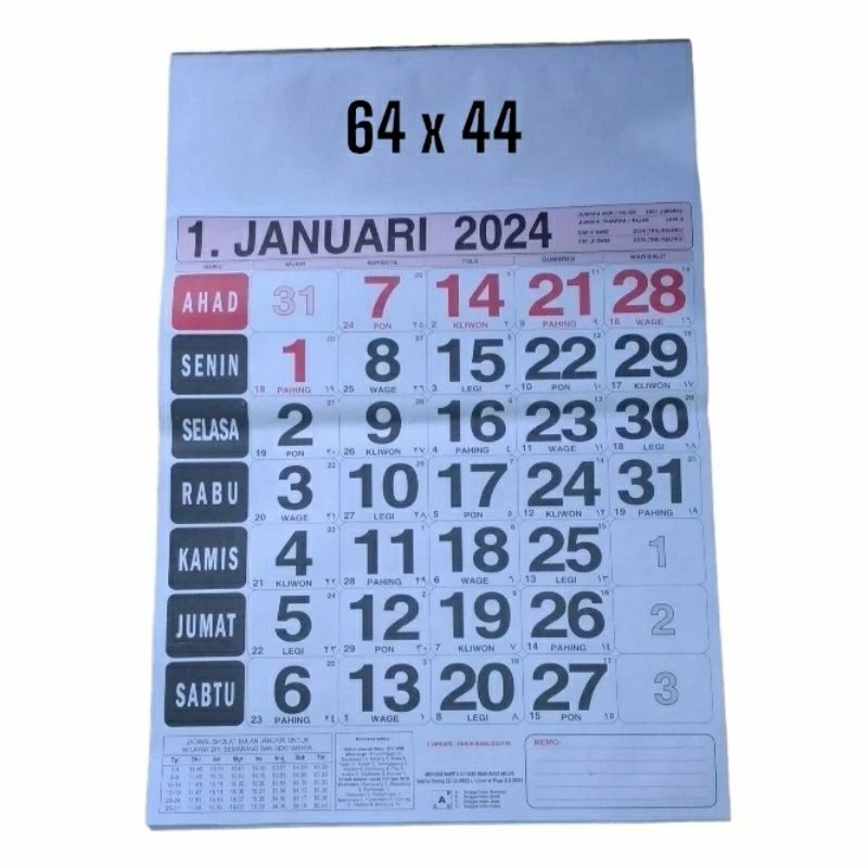 

Kalender Dinding 2024 Jumbo 43 x 63 Cm 12 Lembar