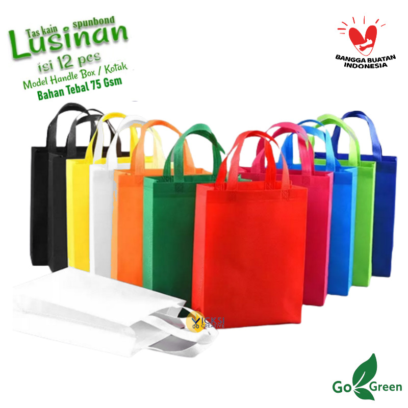 

1 Lusinan isi 12 Tas Kain Spunbond Goodie Bag Standing Handle Box / Kotak Ukuran Jumbo Besar Kecil 20x30x10 25x35x10 30x40x10 35x45x10 Untuk Kantong Belanja Lipat Serbaguna, Souvenir Ultah / Tile hampers Ulang tahun Totebag paper bag pernikahan / Hajatan