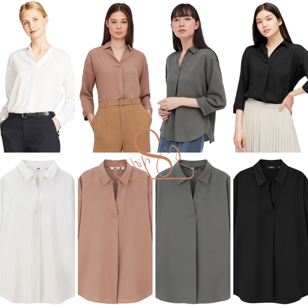 UNIQLO BLOUSE RAYON SKIPPER LENGAN 3/4