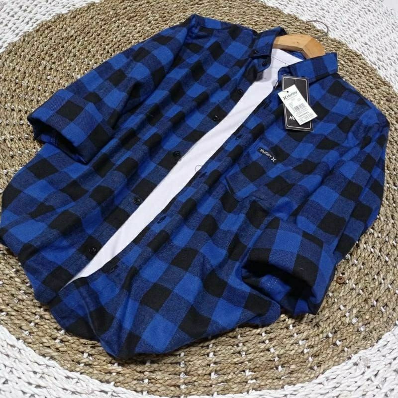kemeja flanel lengan panjang motif garis/ kotak cewek cowok