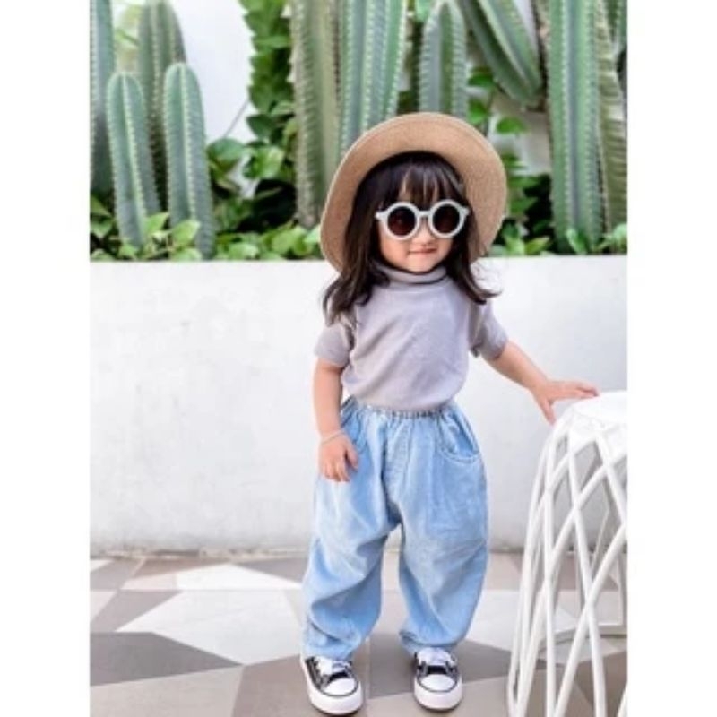 TURTLENECK ANAK LENGAN PENDEK BAHAN RAJUT RIB / TURTLENECK KIDS TEE / KAOS ANAK 4-12 TAHUN / BAJU AN