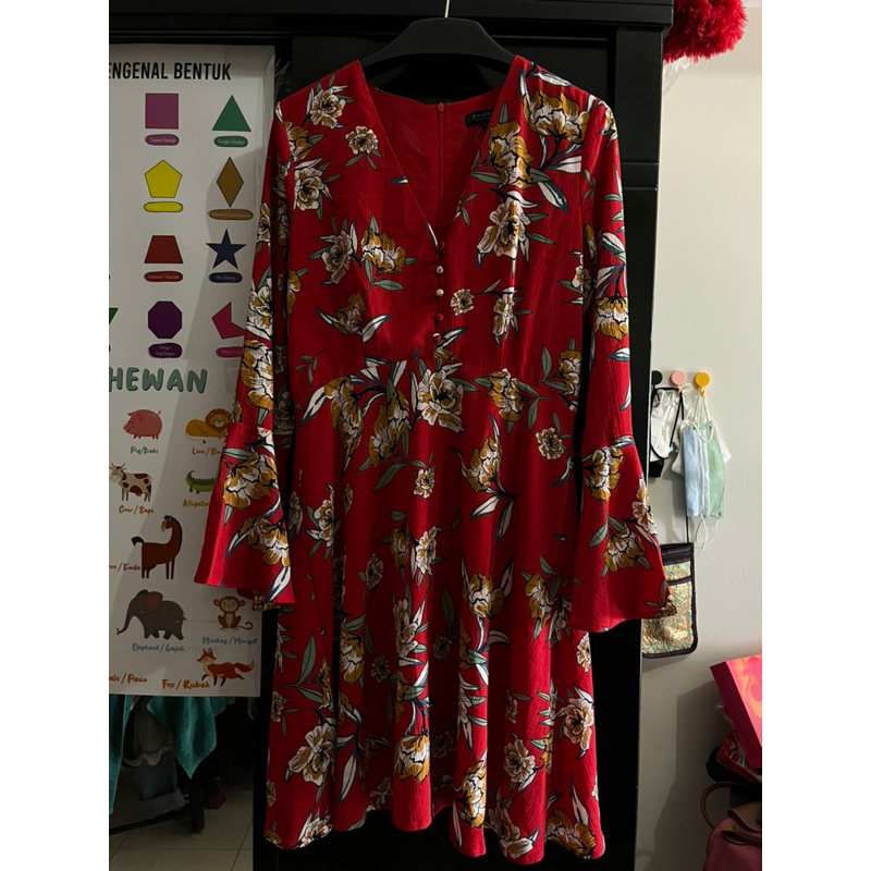 NEW dress zalora/dress merah/dress bunga bunga/dress pantai/dress pesta/dress kondangan