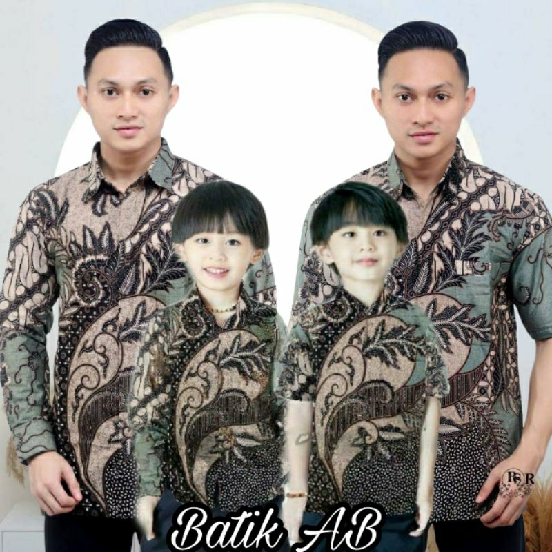 Kemeja Batik Anak Laki laki Warna Hijau Sage Batik Pria Dewasa Couple Batik Ayah dan Anak Cowok Moti