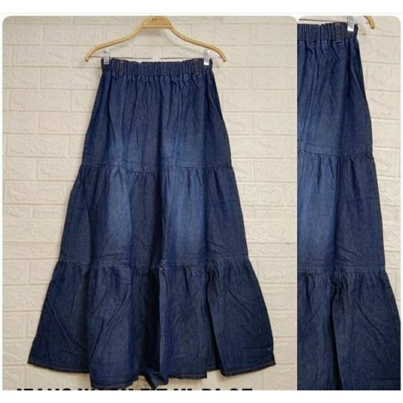 rok jeans payung susun - rok jeans wanita terbaru - rok jeans kancing - rok jeans dewasa - rok jeans