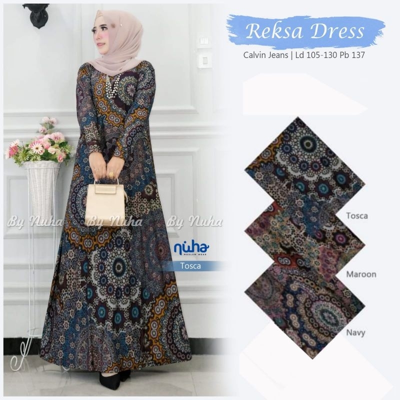 Gamis batik modis bisa seragaman reksa dress ori nuha LD 105-130 fit to XXL