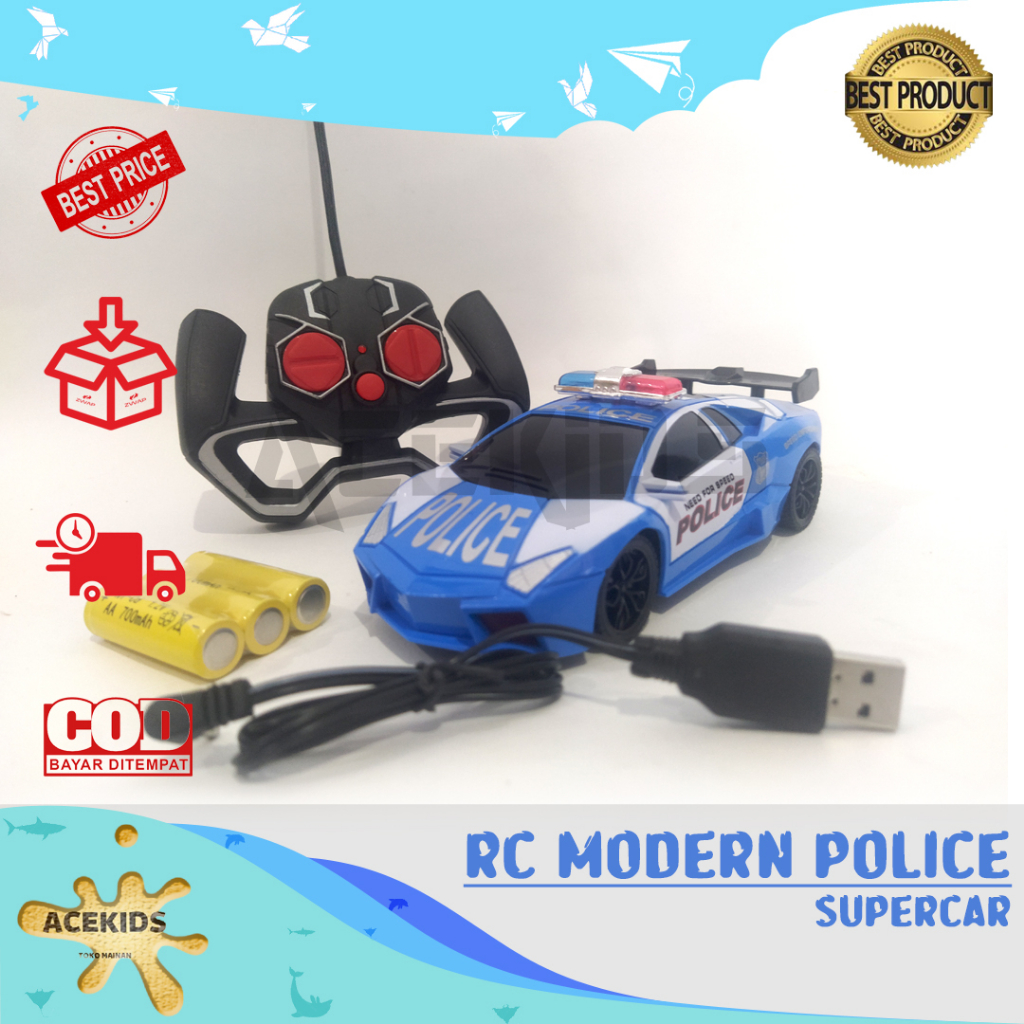 (COD) RC Police Car Mainan Mobil Polisi Skala 1:24 Model Lamborghini Set Remote Control - 988-B6